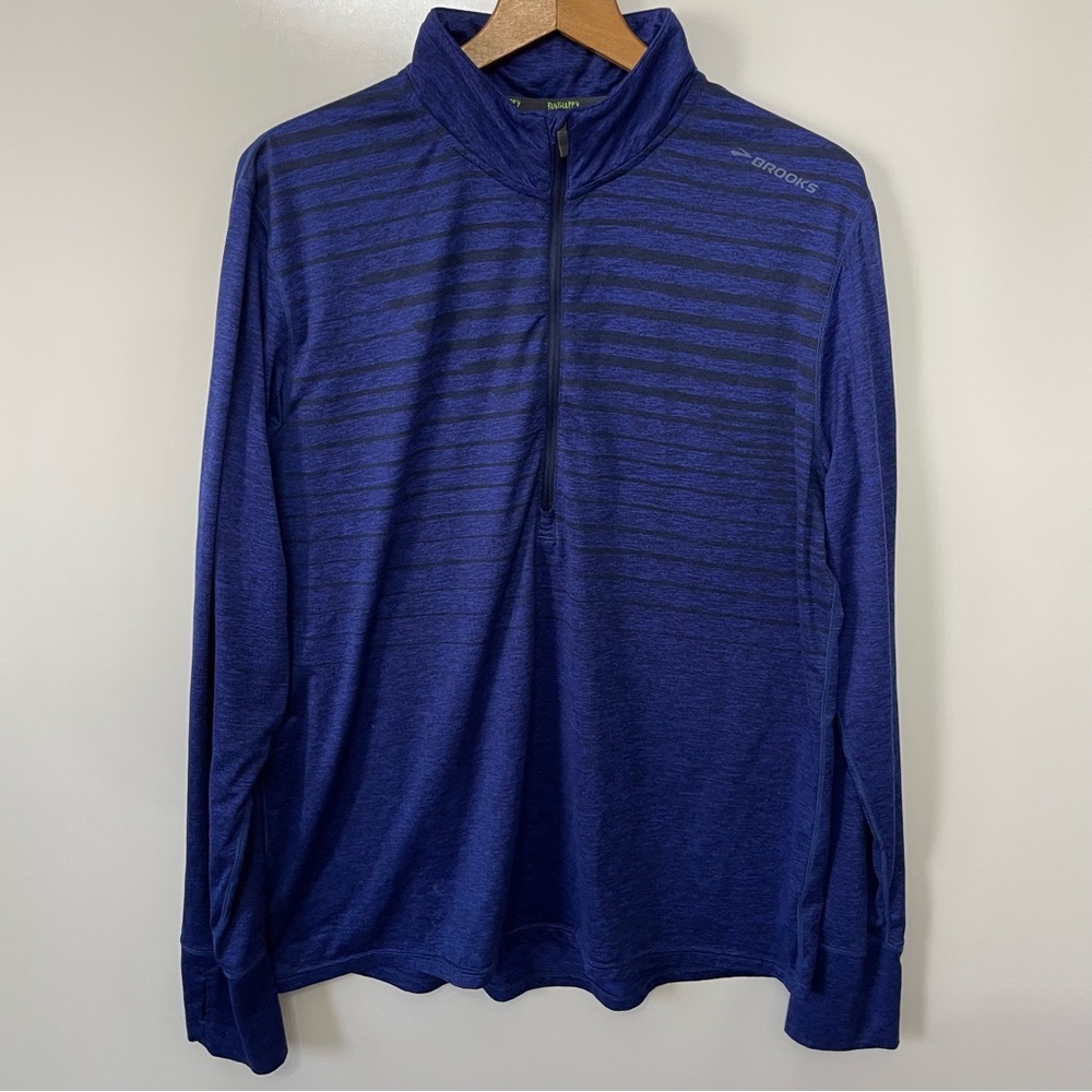 Brooks Dash Blue Striped Pullover Long Sleeve 1/4 Zip Shirt Mens L Running Gorp